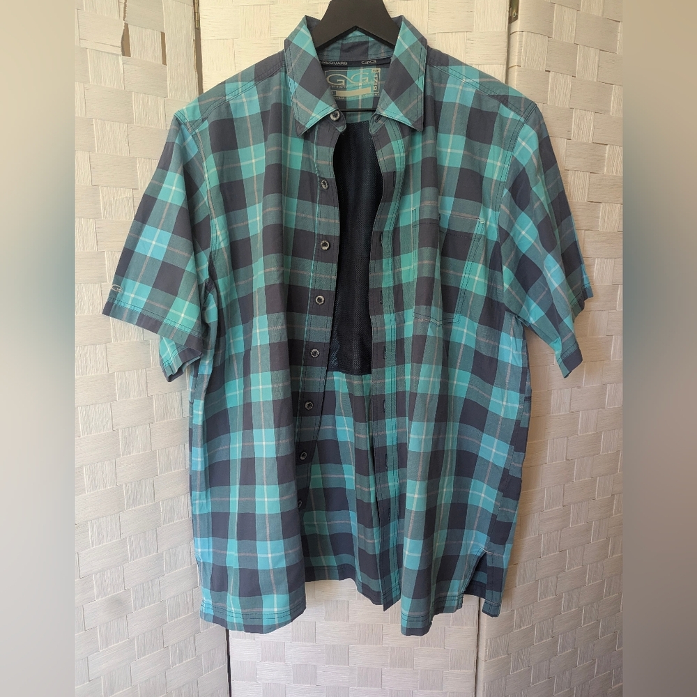 GAMEGUARD OUTDOORS Blue Plaid Men's Shirt LARGE  Fishing Golf